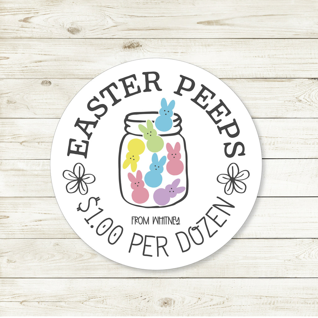Personalized Easter Jar of Peeps Stickers, Easter Stickers, Easter Favor Stickers 2.5", Easter Favor Stickers and Treat Bags
