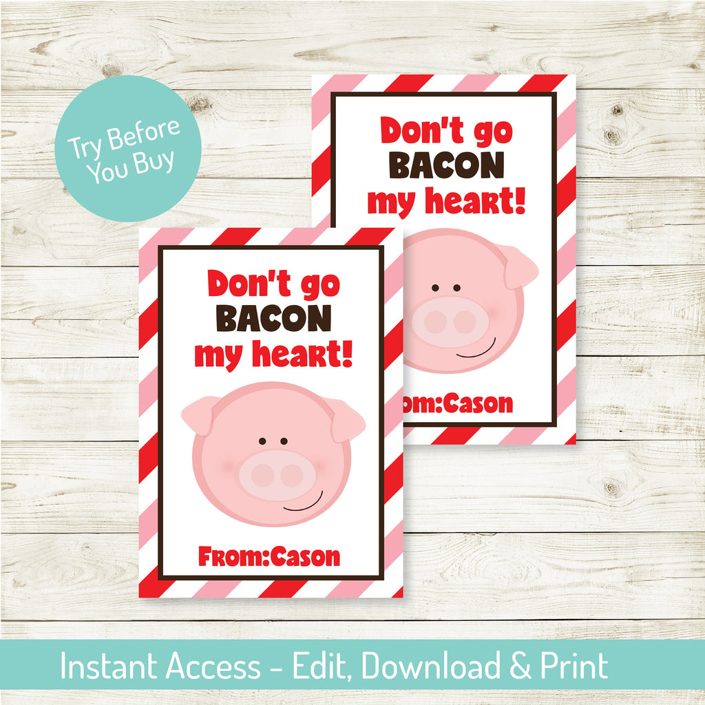 Pig Valentine's Day Editable Card, Valentine Party, Valentine's Card, Pig Card, Instant Download, Printable, Valentine's Day Favor