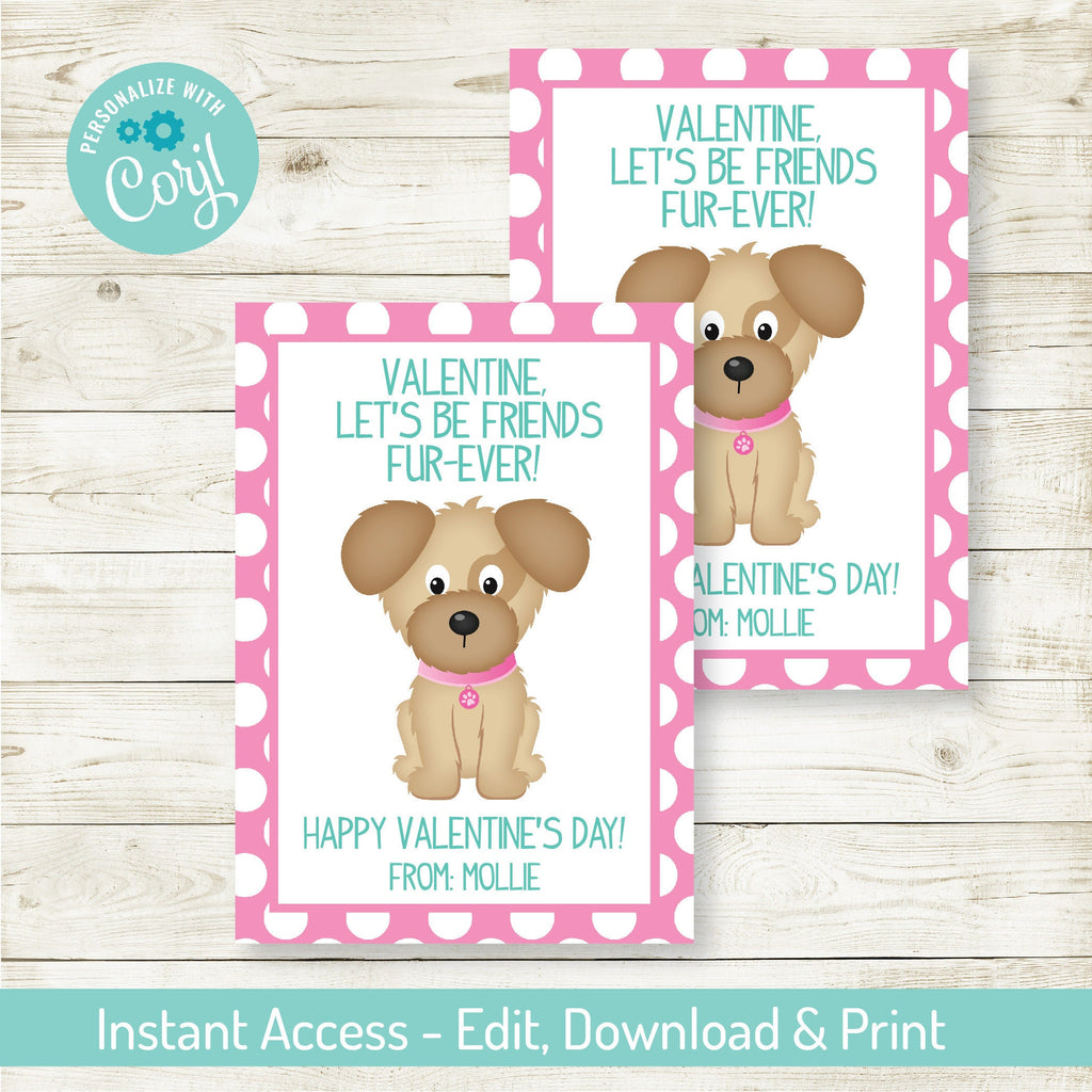 Editable Puppy Valentine's Day Card, Valentine's Card, Valentine's Party, Taco Card, Instant Download, Printable, Valentine's Day Favor