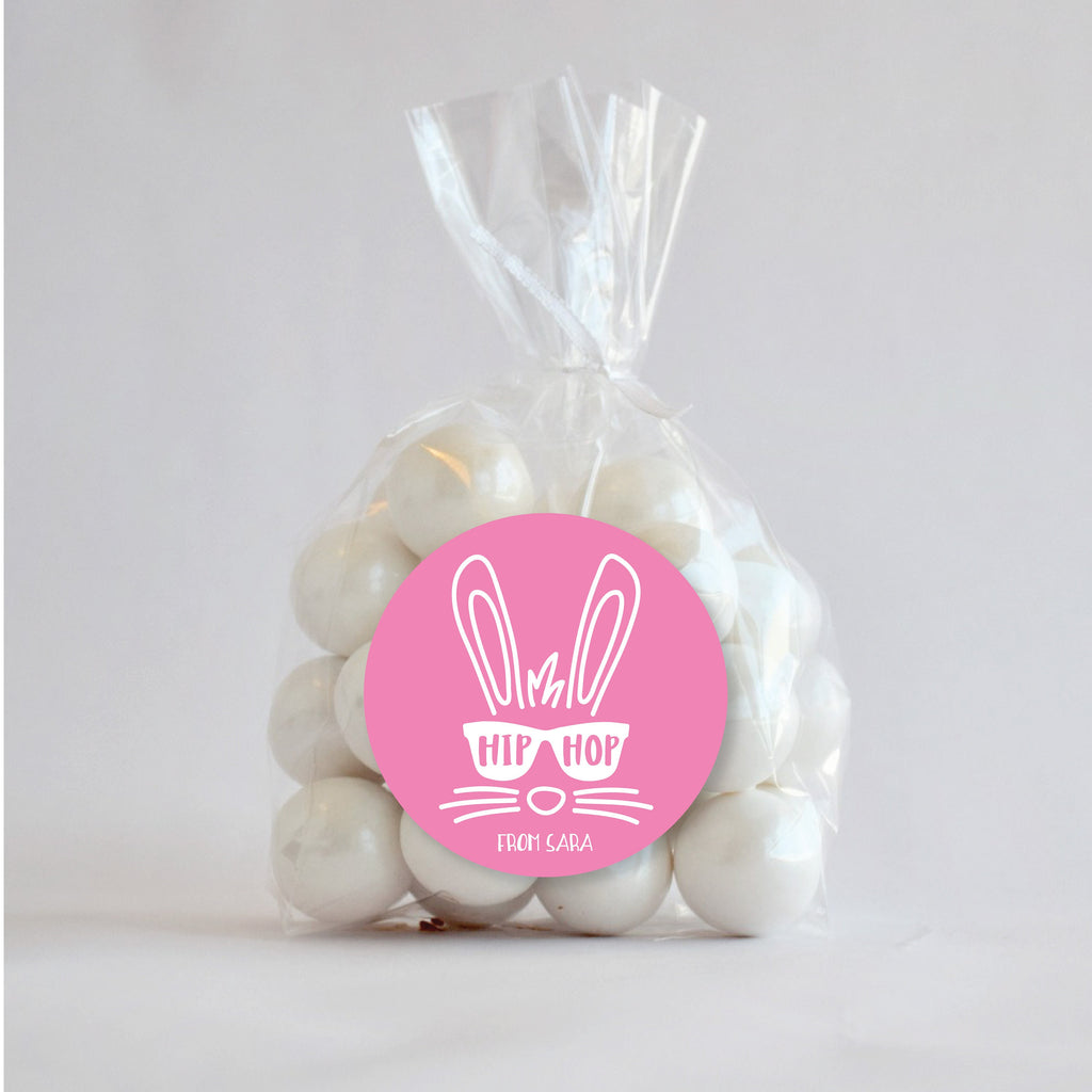 Personalized Easter Hip Hop Pink Favor Stickers, Easter Stickers, Easter Favor Stickers 2.5", Easter Favor Stickers and Treat Bags