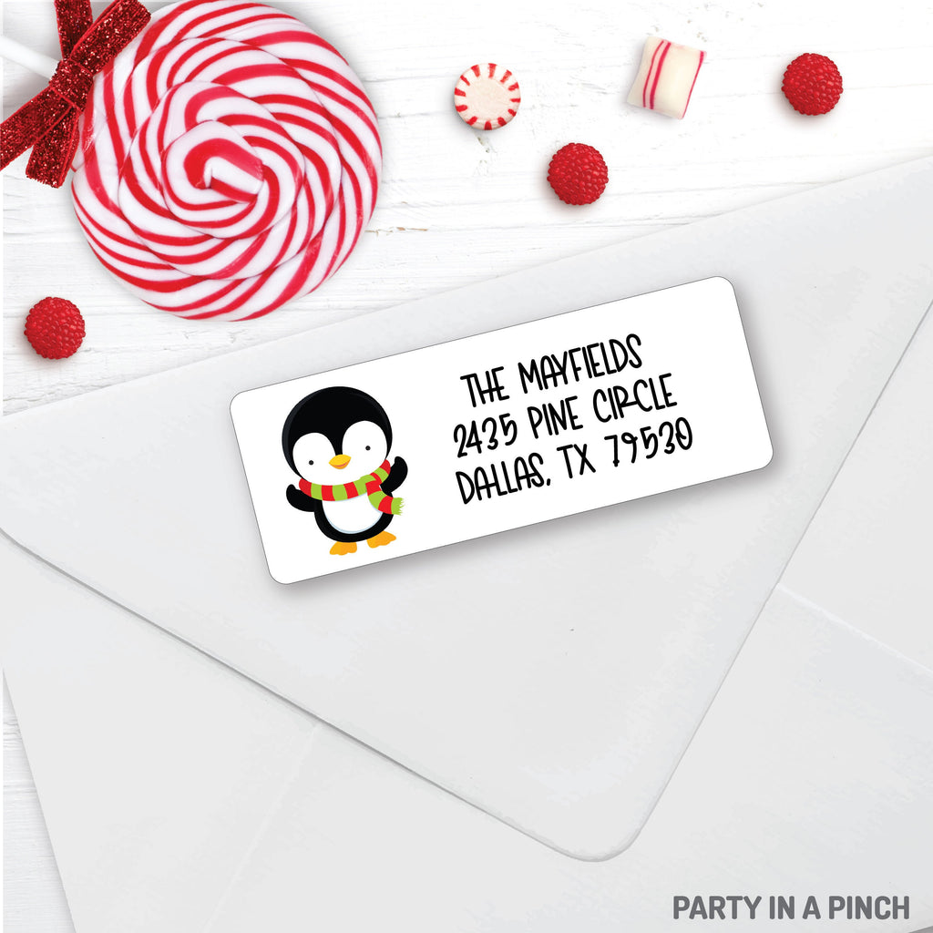 CHRISTMAS Address Labels, Christmas Penguin, Christmas return address labels, Christmas address stickers, holiday stickers, Personalized