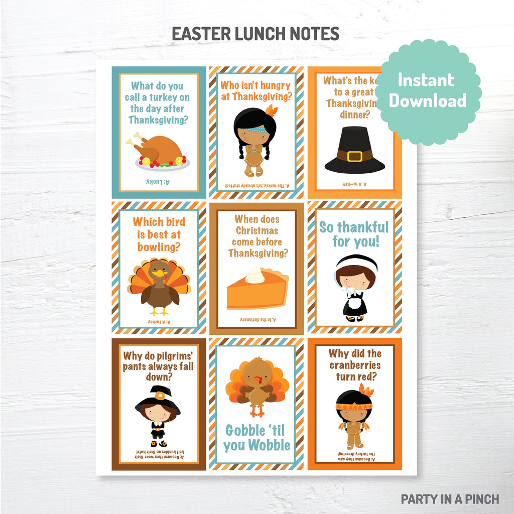 Lunchbox Notes, Lunchbox Jokes, Thanksgiving Lunchbox Notes, Thanksgiving Lunch Cards, School Lunch Notes, Printable, Instant Download,