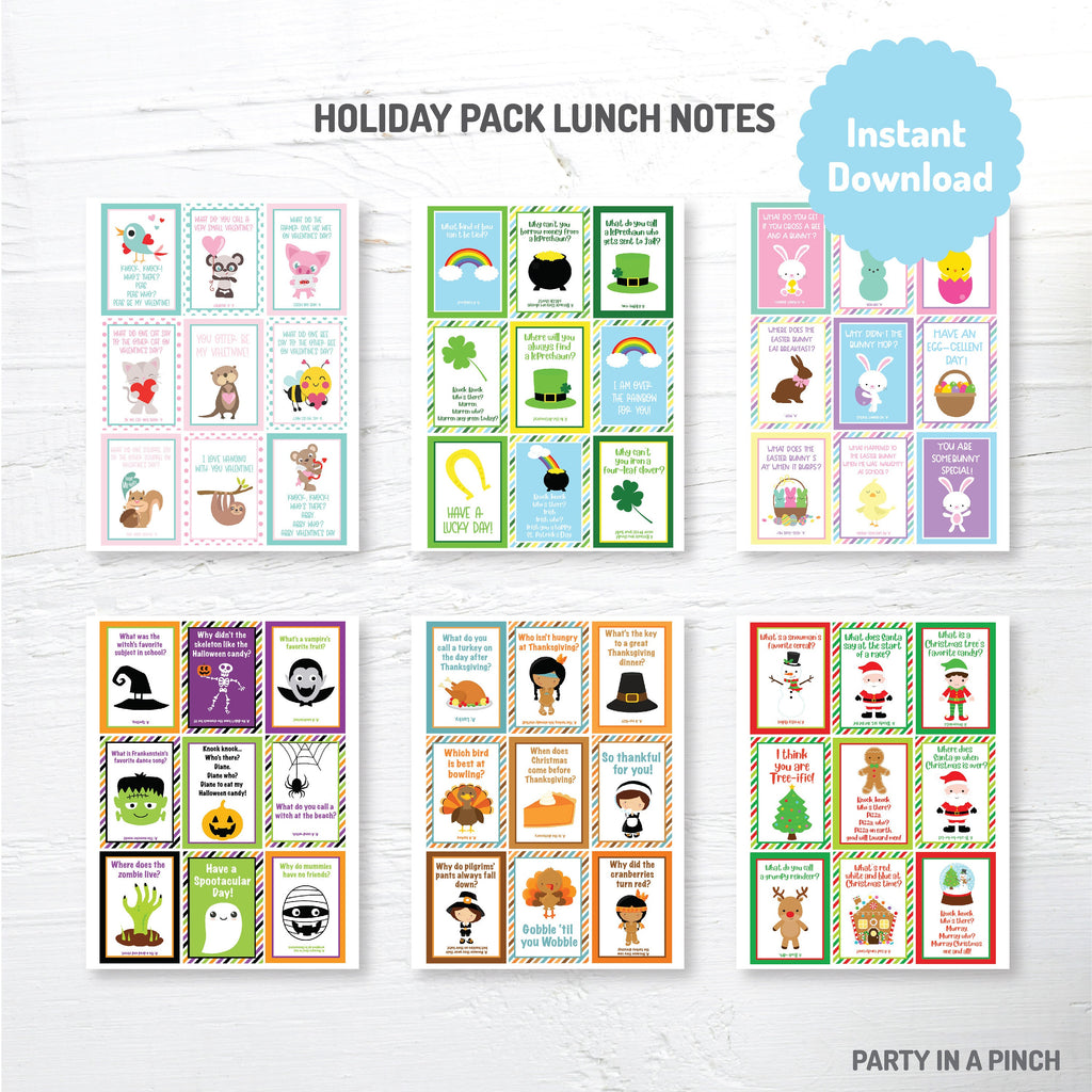 Holiday Lunchbox Note Pack, Lunchbox Jokes, Holiday Pack School Notes, Lunch Notes, Lunch Cards, School Lunch, Instant Download
