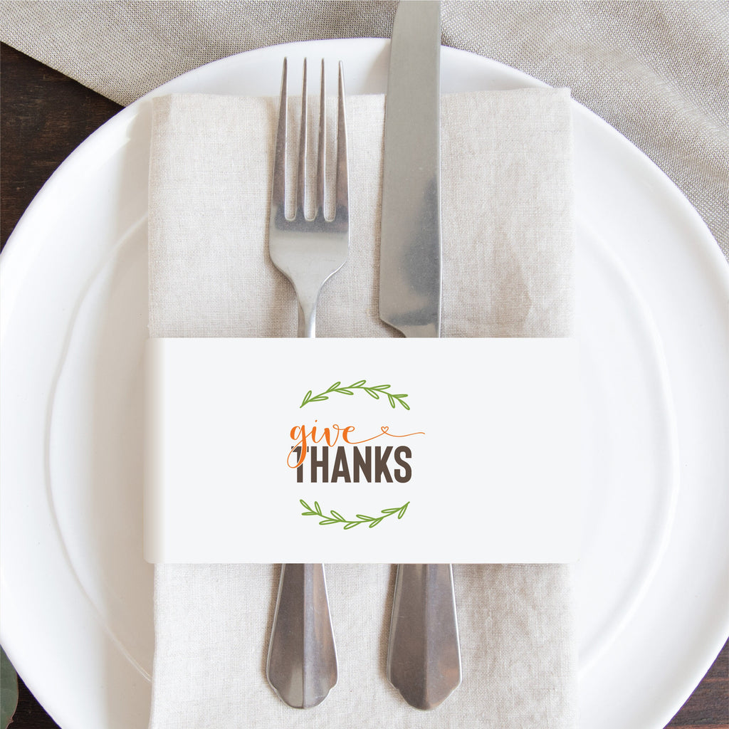 Thanksgiving Napkin Wraps, Give Thanks Wreath, Thanksgiving Napkin Wrap, Thanksgiving Printable, Thanksgiving Table Setting, Napkin