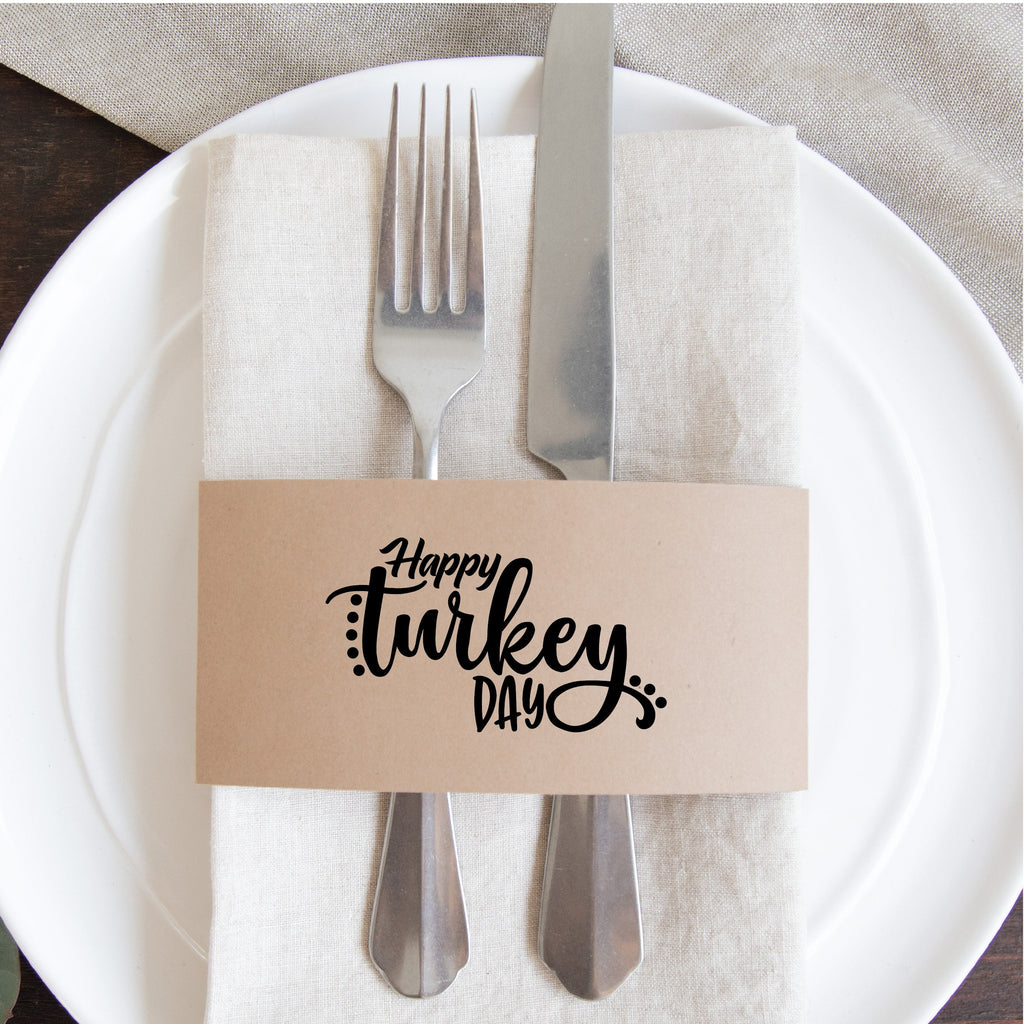 Thanksgiving Napkin Wraps, Happy Turkey Day, Black, Thanksgiving Napkin Wrap, Thanksgiving Printable, Thanksgiving Table Setting, Napkin