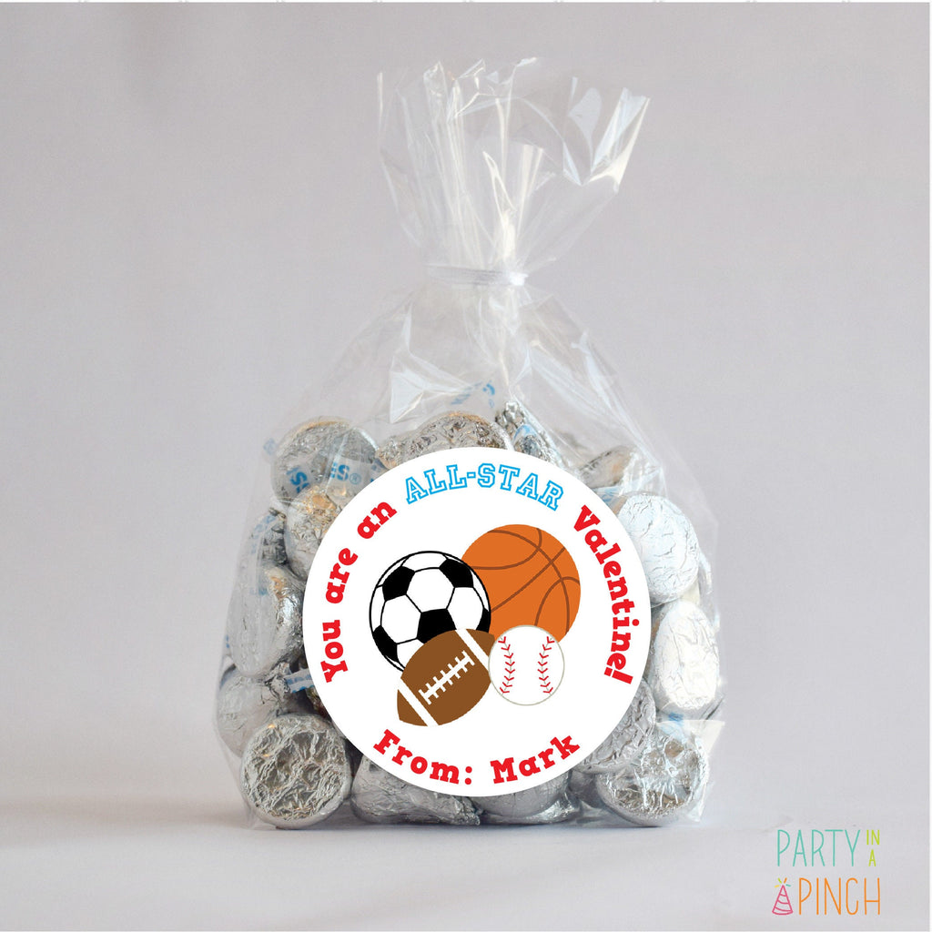 Personalized Valentine All-Star Favor Stickers, Valentine Stickers, Valentine Favor Stickers 2.5", Valentine Stickers and Treat Bags