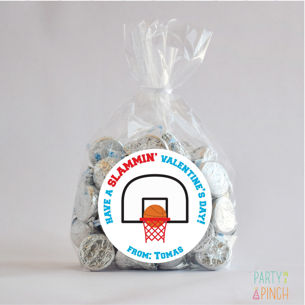 Personalized Valentine Basketball Favor Stickers, Valentine Stickers, Valentine Favor Stickers 2.5", Valentine Stickers and Treat Bags