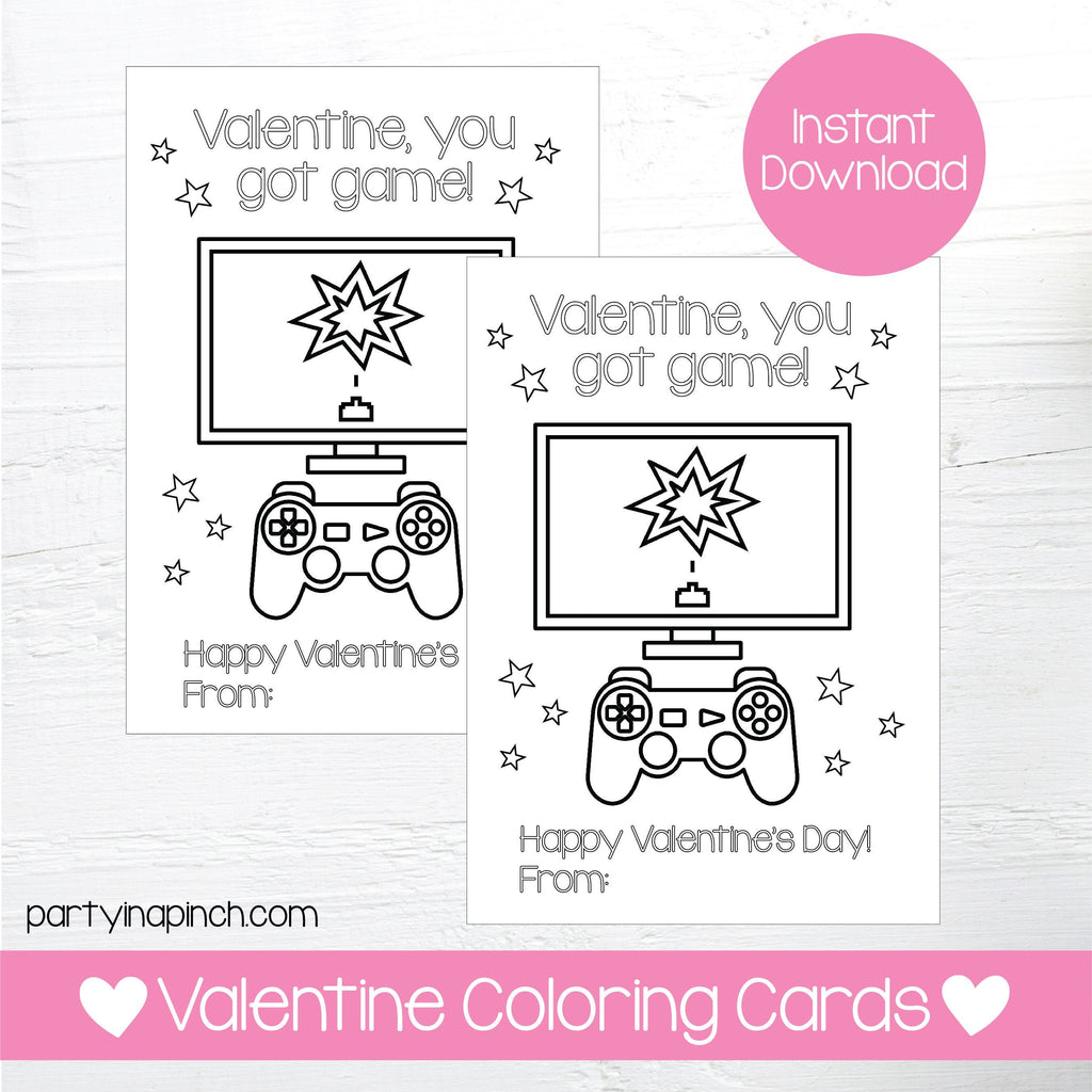 Video Game Valentine Coloring Pages, Video Game Valentine, Valentine's Day, Coloring, Printable Coloring Card, Instant Download, Digital