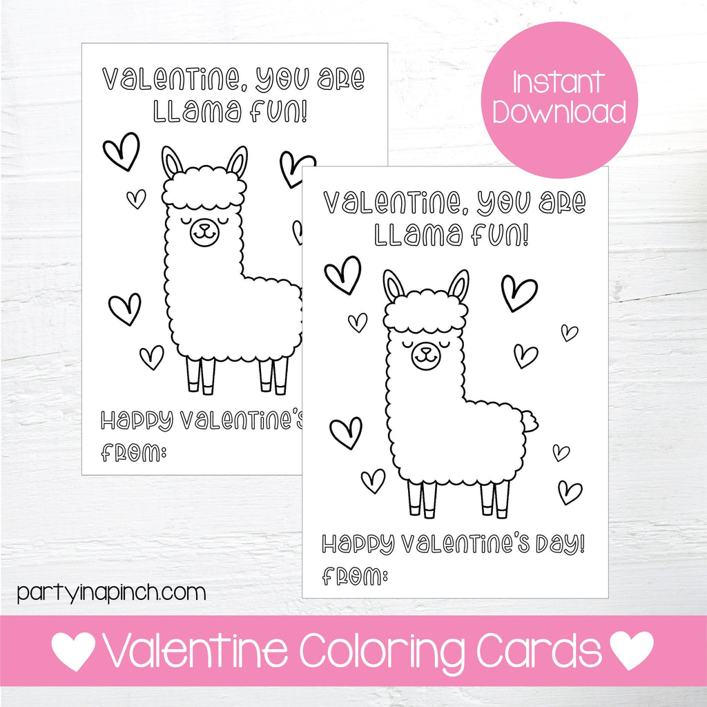 Llama Valentine Coloring Pages, Llama Valentine, Valentine's Day, Llama Coloring, Printable Coloring Card, Instant Download, Digital