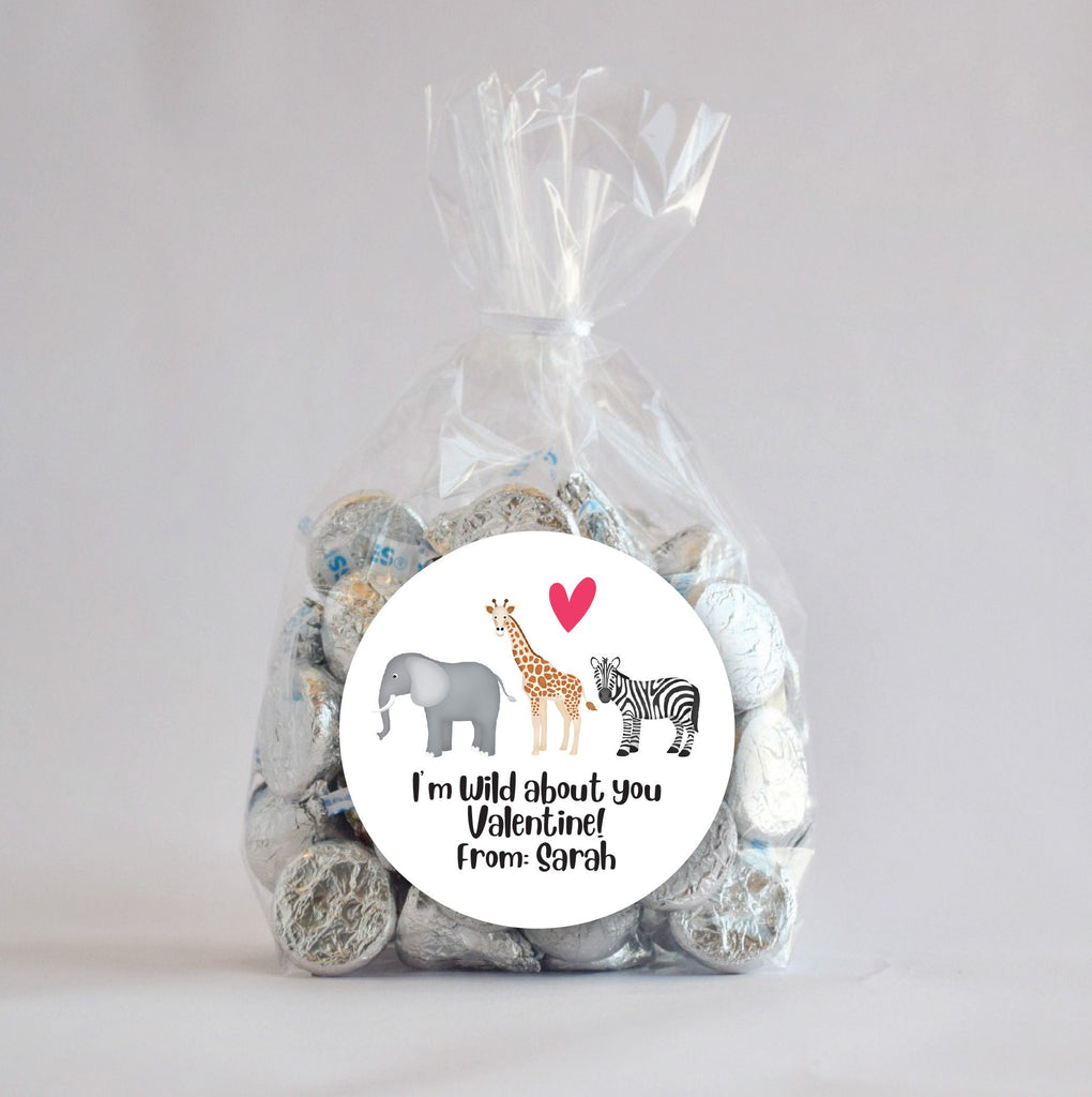Happy Valentine's Day Stickers- Wild Animal, Personalized Valentine Stickers, Valentine Stickers 2.5", Valentine Stickers and Treat Bags