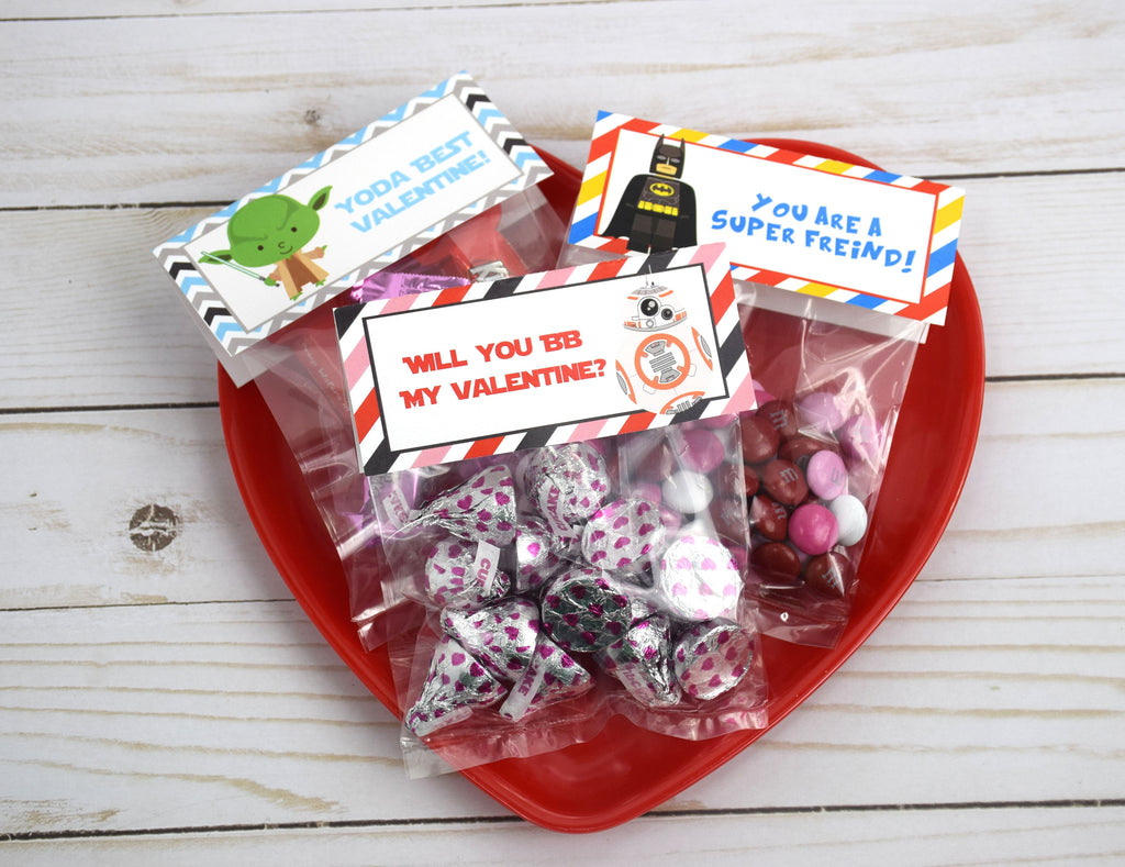 Set of 12 Kids Valentine Favor Bags & Toppers