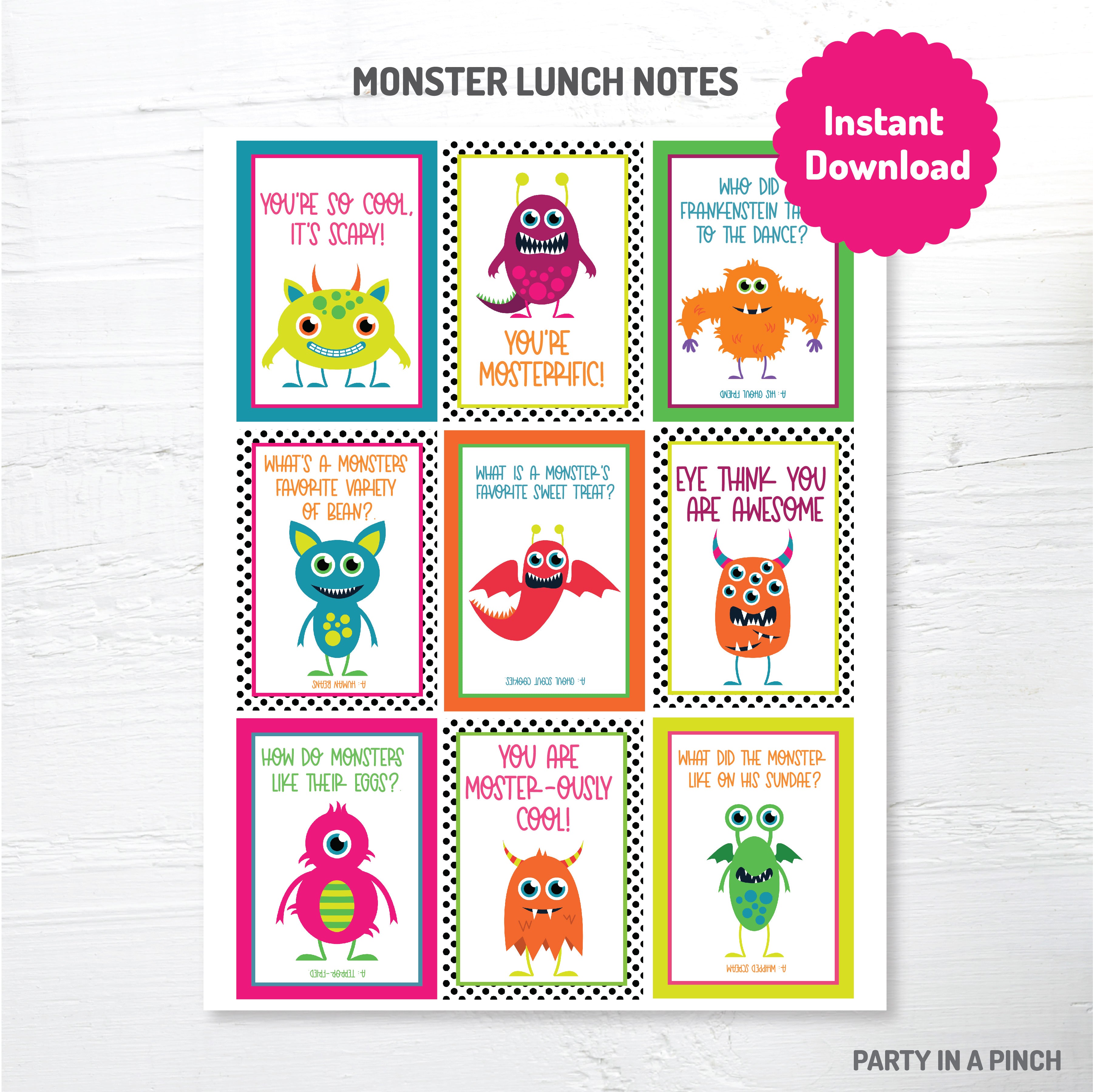 monsters lunch box Monster Lunch Box Notes| Instant Download – Partyinapinch