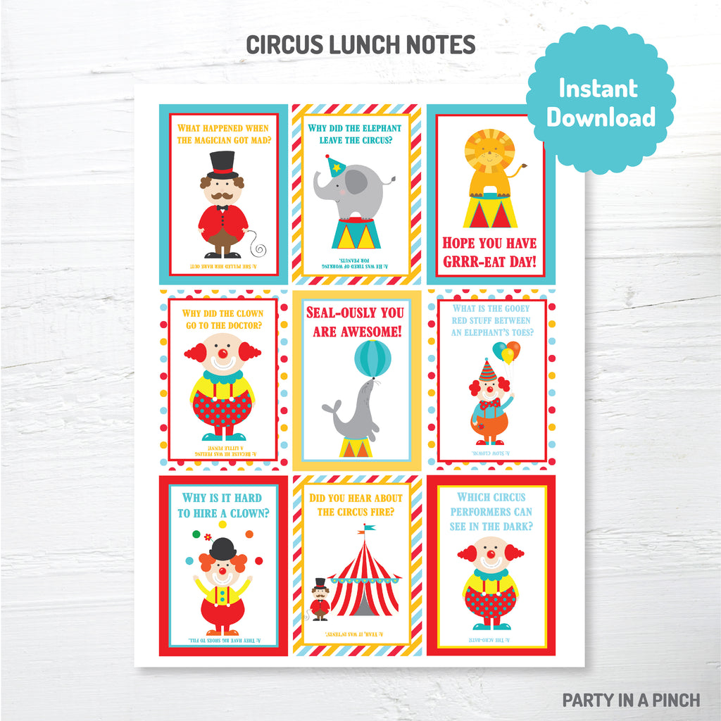 Circus Lunch Box Notes| Instant Download