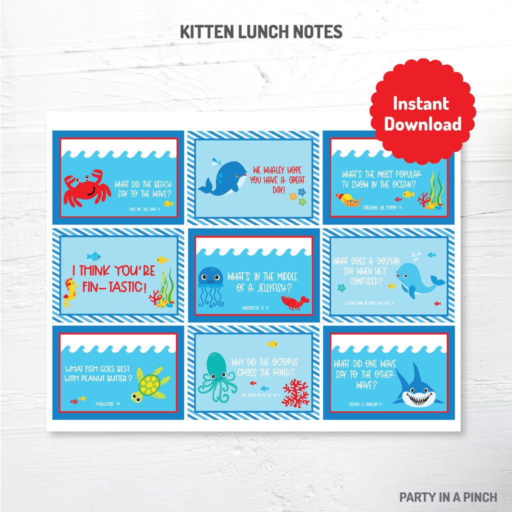 Under The Sea Lunch Box Notes| Instant Download