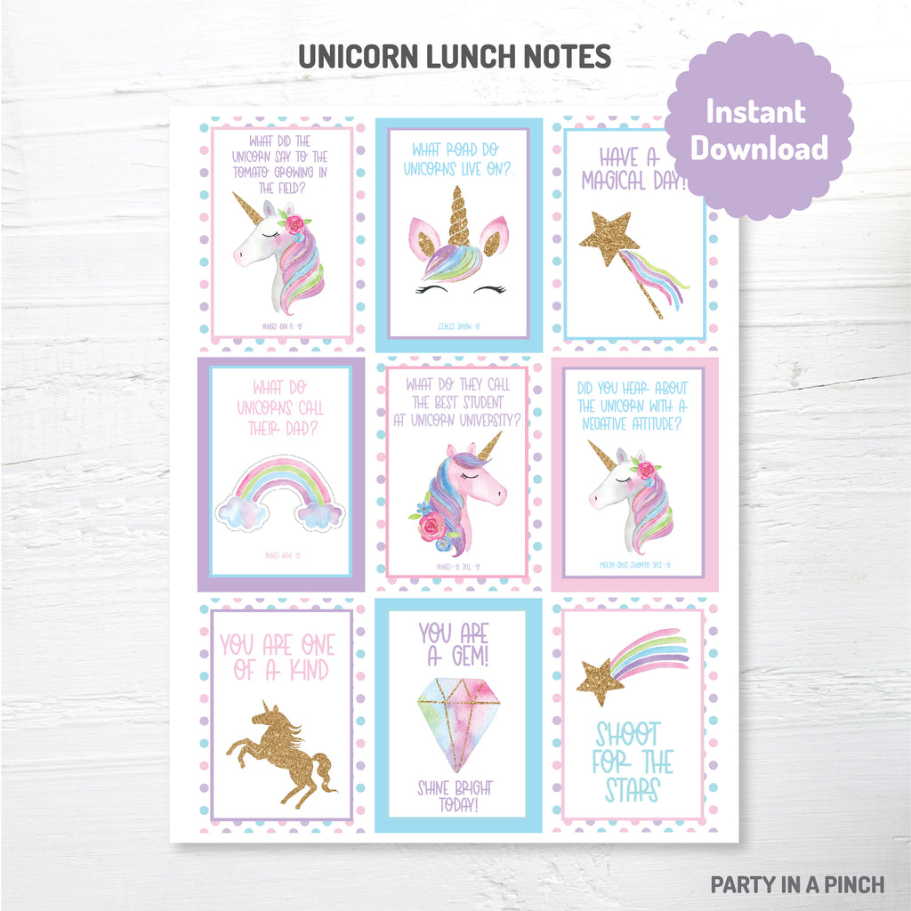 Unicorn Lunch Box Notes| Instant Download