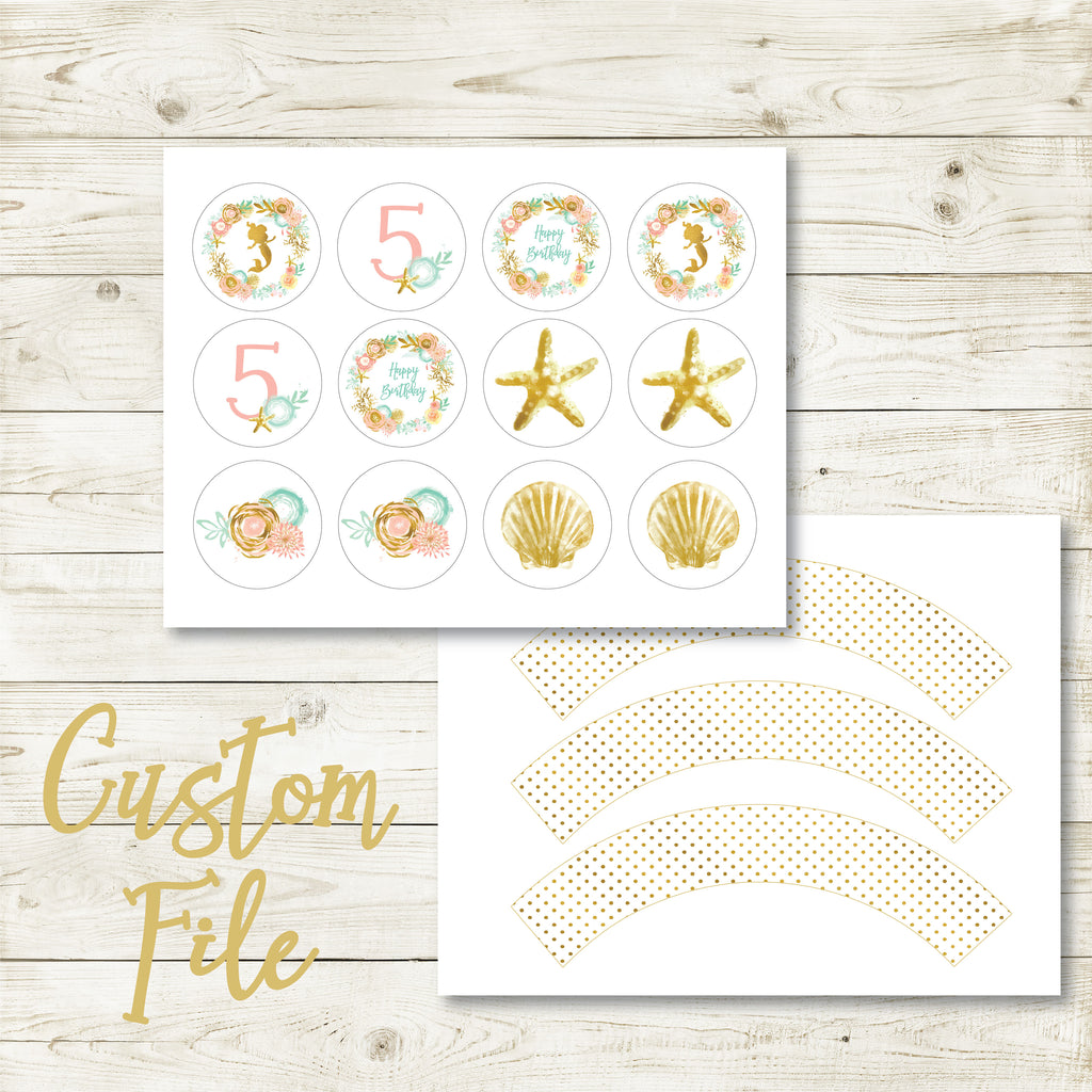 Golden Mermaid Cupcake Toppers| Mermaid Party| Instant Download