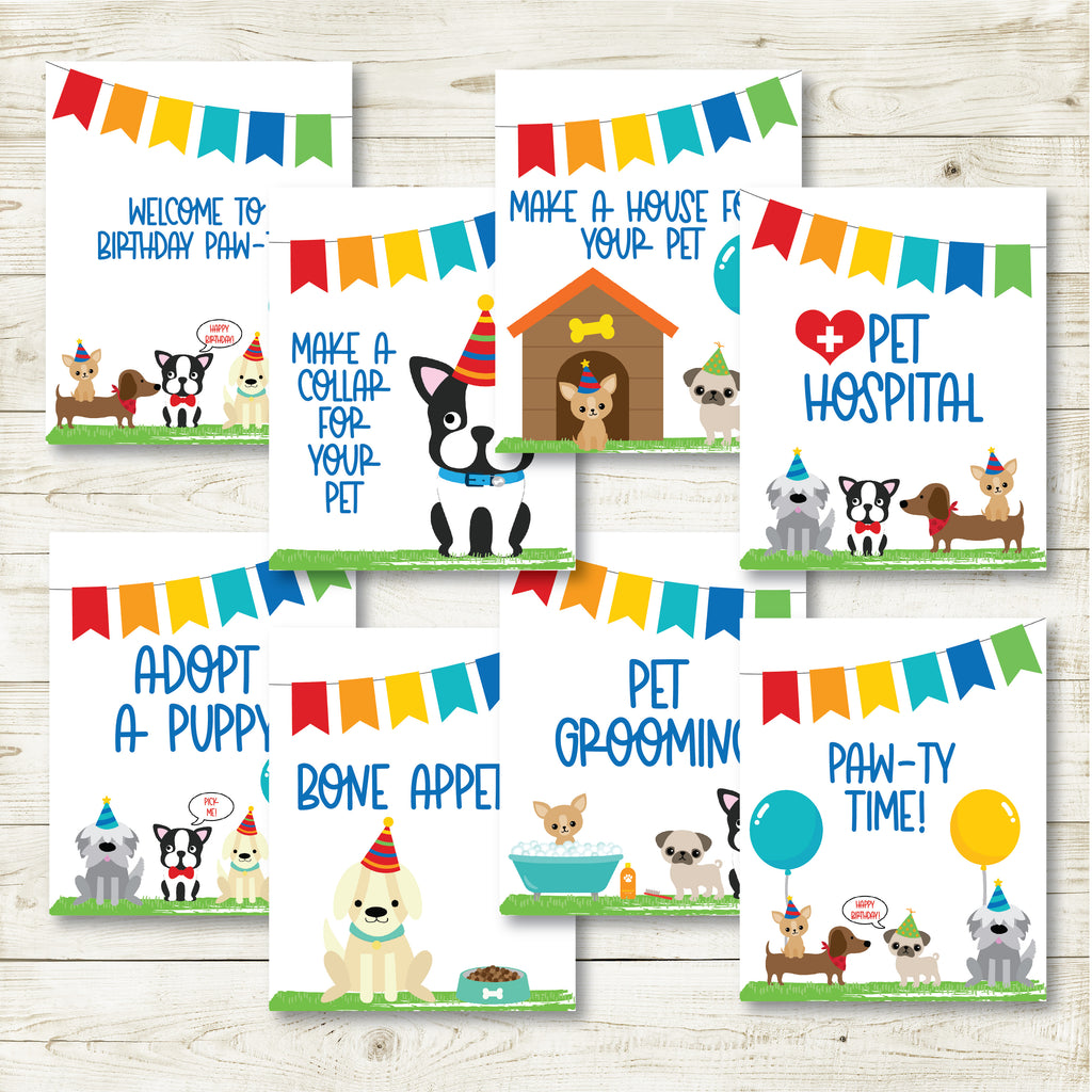 Puppy Party Signs, Set of 8| Puppy Party| Instant Download