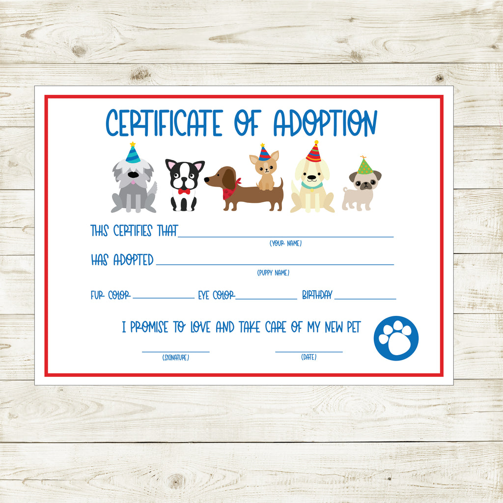 Puppy Adoption Certificate| Puppy Party| Instant Download