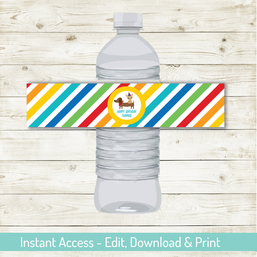 Puppy Party Water Bottle Wraps| Puppy Party| Editable