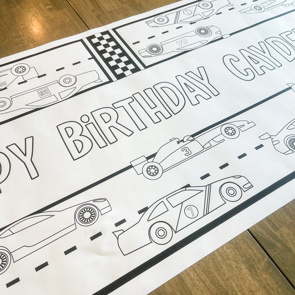 Race Car Coloring Table Runner