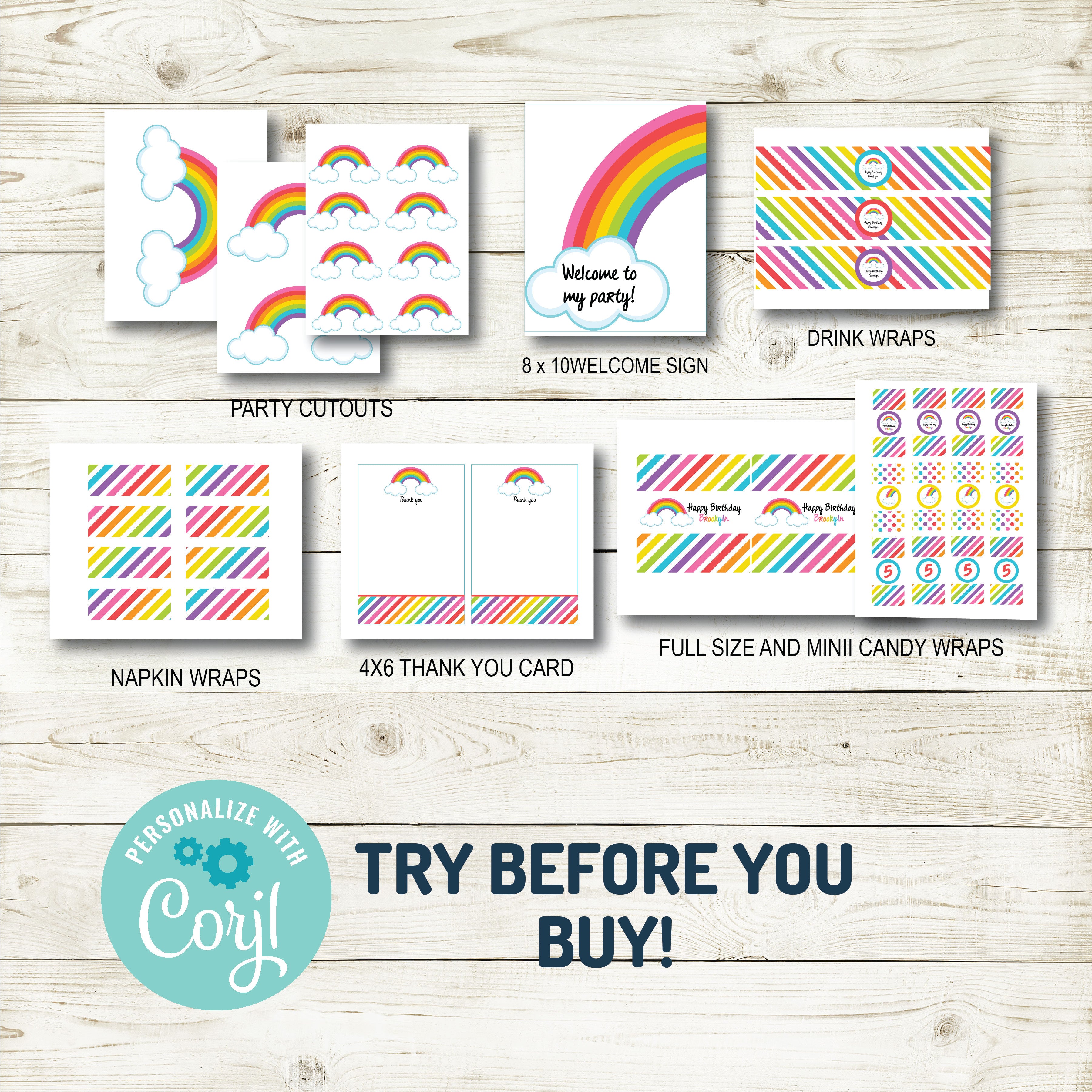 RAINBOW BIRTHDAY PARTY DECORATIONS, INSTANT DOWNLOAD