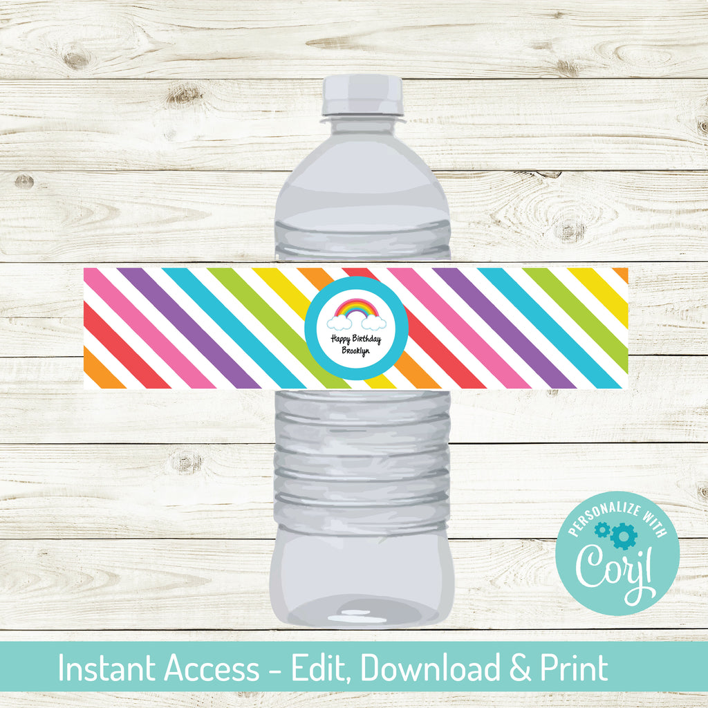 EDITABLE RAINBOW WATER BOTTLE LABELS| RAINBOW PARTY