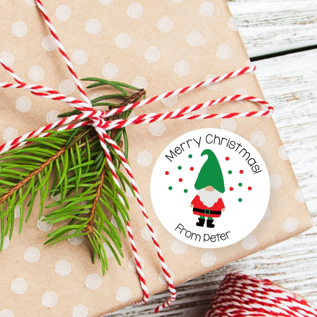 Christmas Gnome Favor Sticker Set 2.5"| Personalized