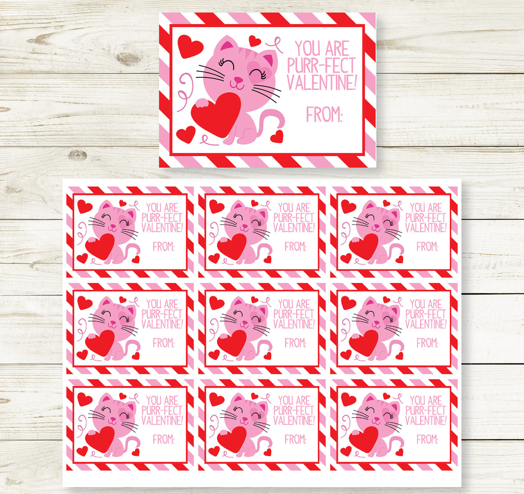 PINK CAT VALENTINE'S DAY PRINTABLE CARDS