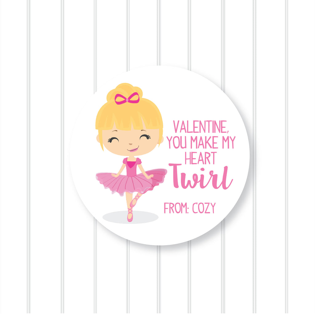 Ballerina Blonde Valentine's Day Favor Sticker Set 2.5"| Personalized