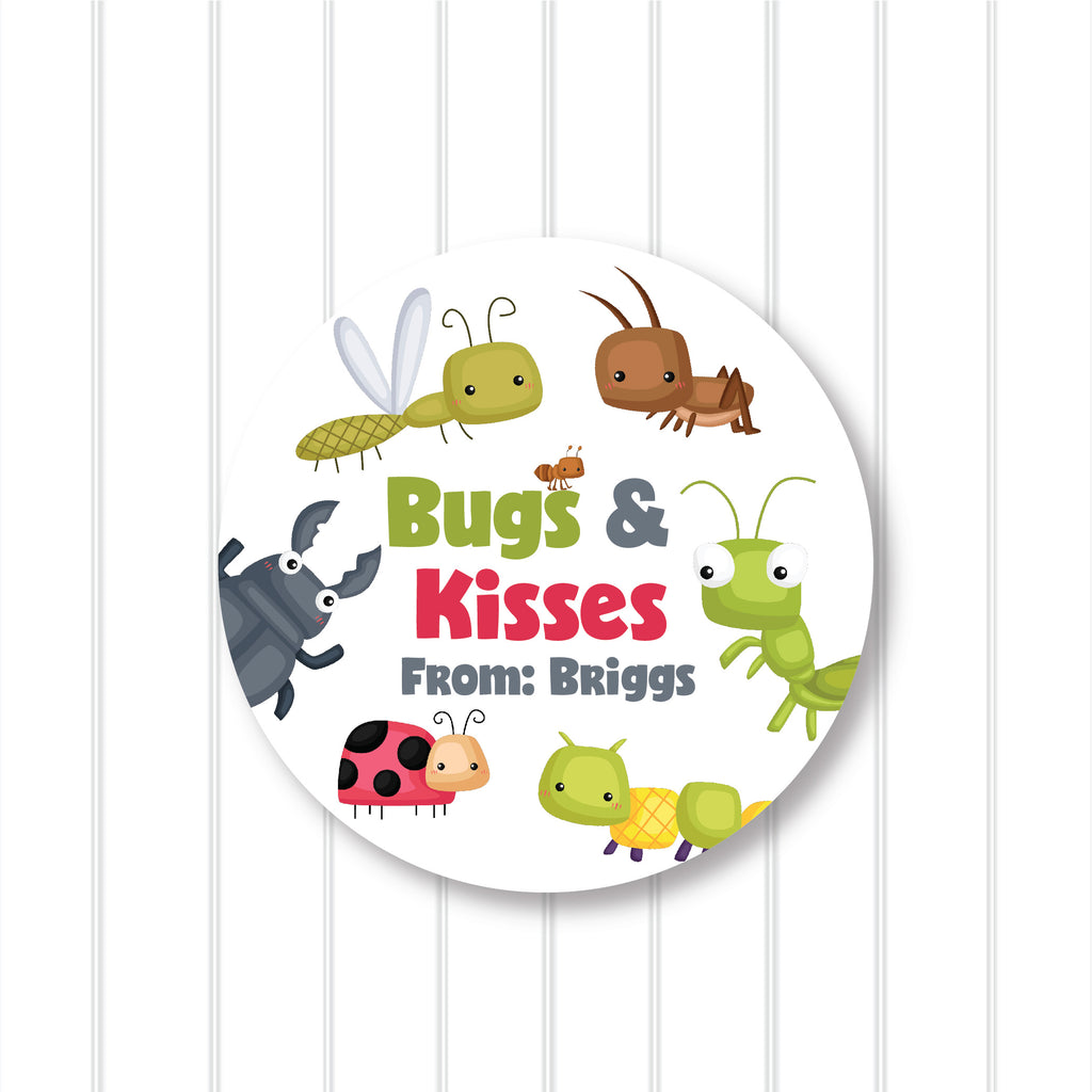 "Bugs and Kisses 2" Valentine's Day Favor Sticker Set 2.5"| Personalized