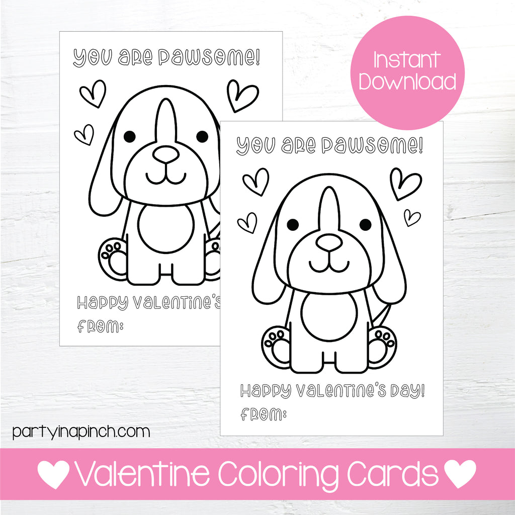 PUPPY VALENTINE'S DAY COLORING CARDS| Instant Download