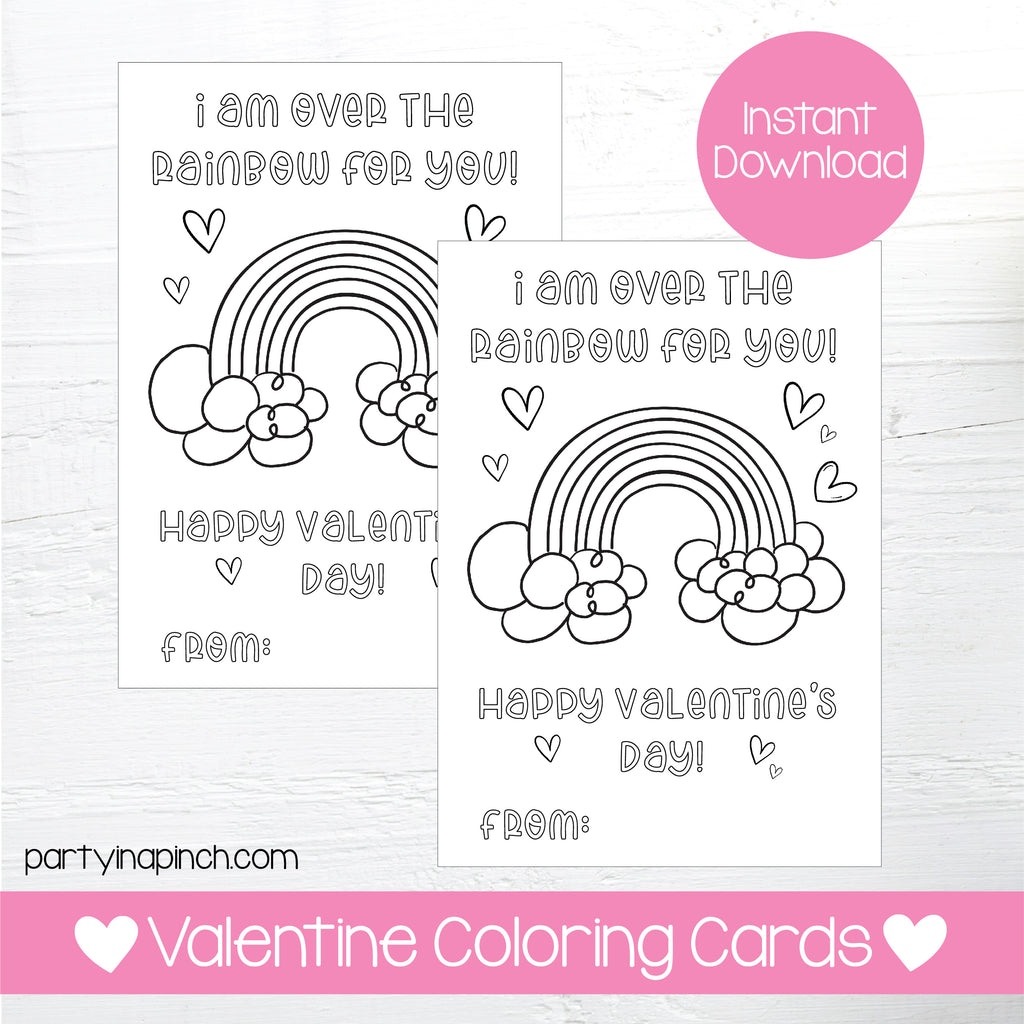RAINBOW VALENTINE'S DAY COLORING CARDS| Instant Download
