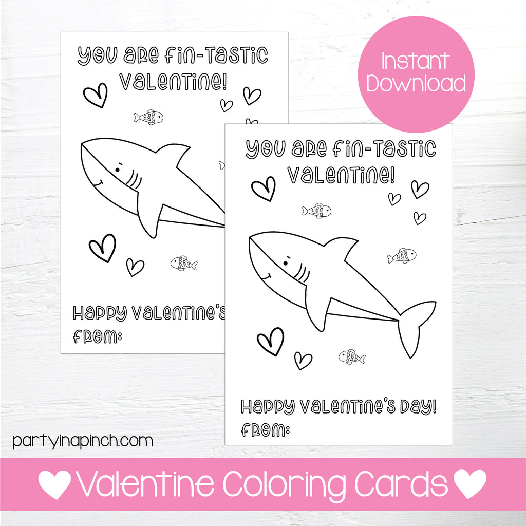 SHARK VALENTINE'S DAY COLORING CARDS| Instant Download