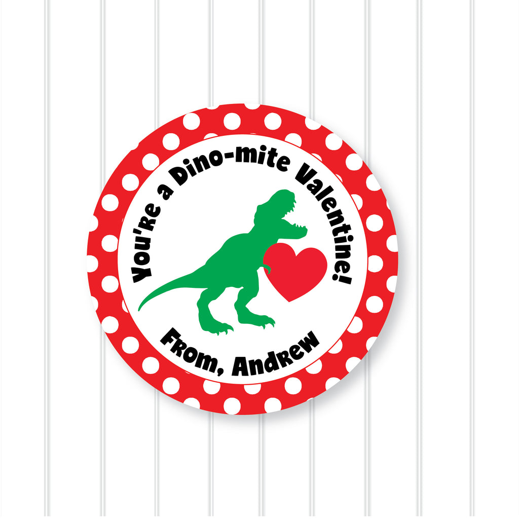 Dinosaur Valentine's Day Favor Sticker Set 2.5"| Personalized