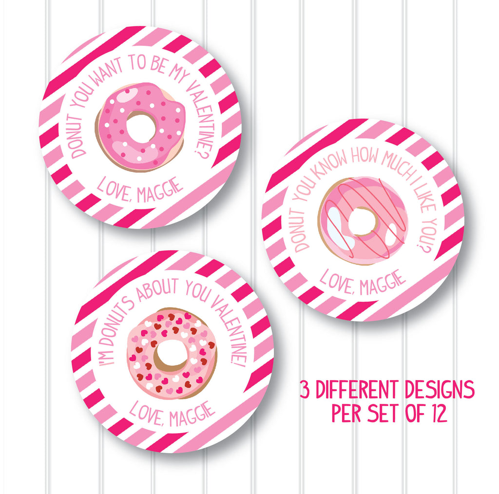 Valentine's Day Donut Favor Sticker Set 2.5"| Personalized