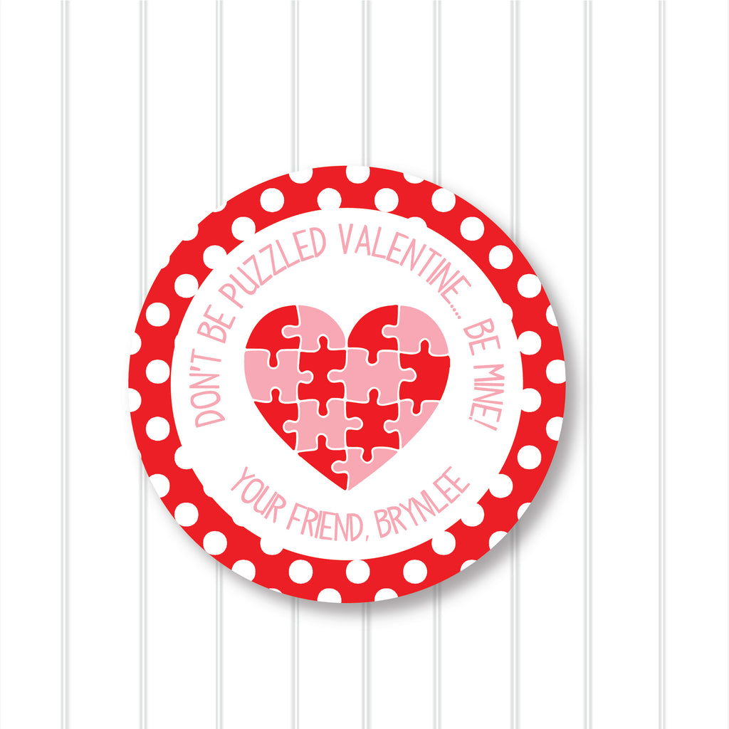 Puzzle Valentine's Day Favor Sticker Set 2.5"| Personalized