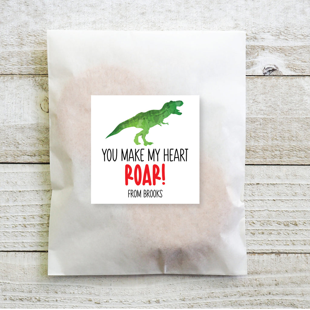 You Make My Heart Roar!  - Dinosaur Valentine's Day Sticker Set 2.5"| Personalized