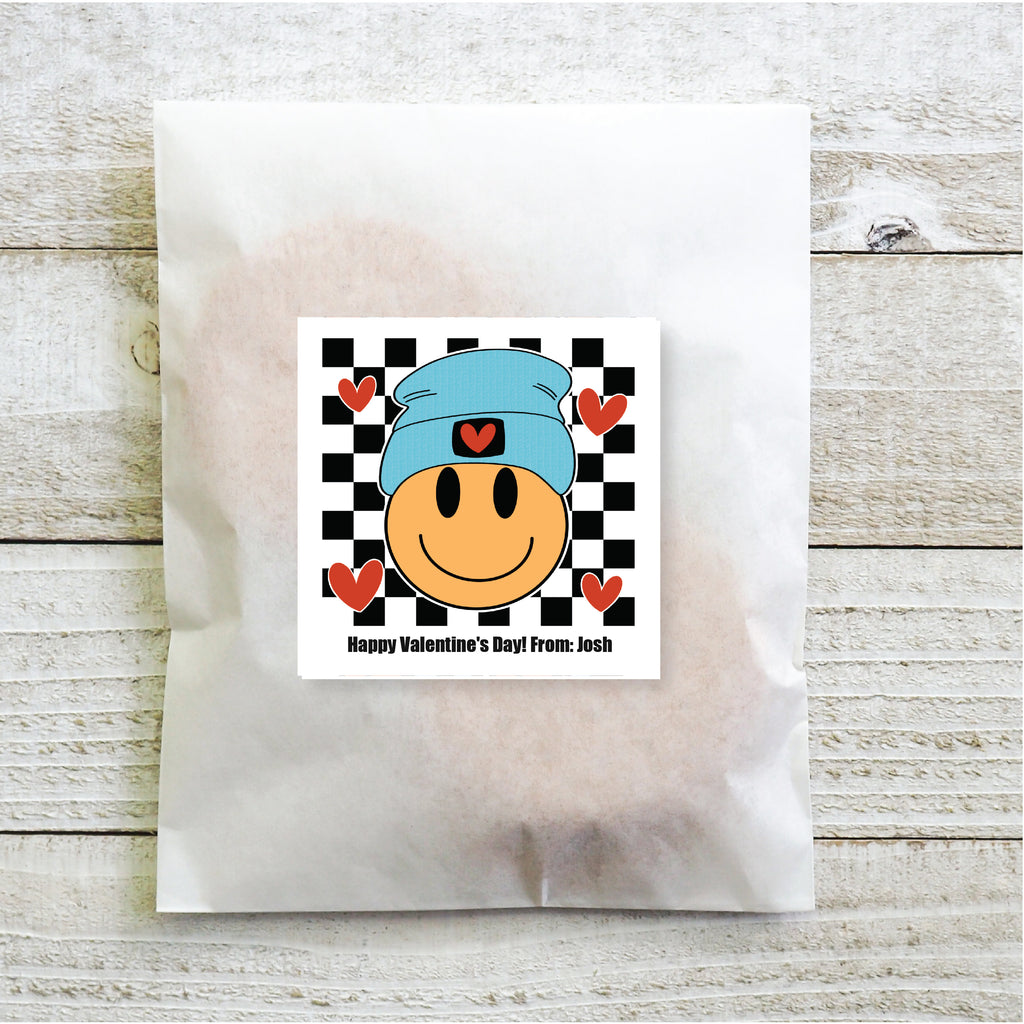Beanie Smiley Blue - Valentine's Day Sticker Set 2.5"| Personalized