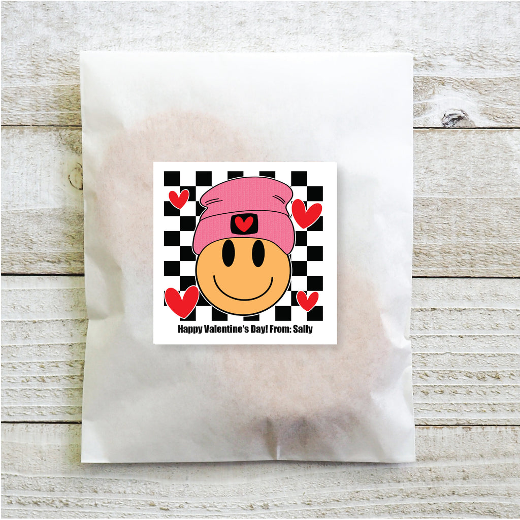 Beanie Smiley Pink - Valentine's Day Sticker Set 2.5"| Personalized