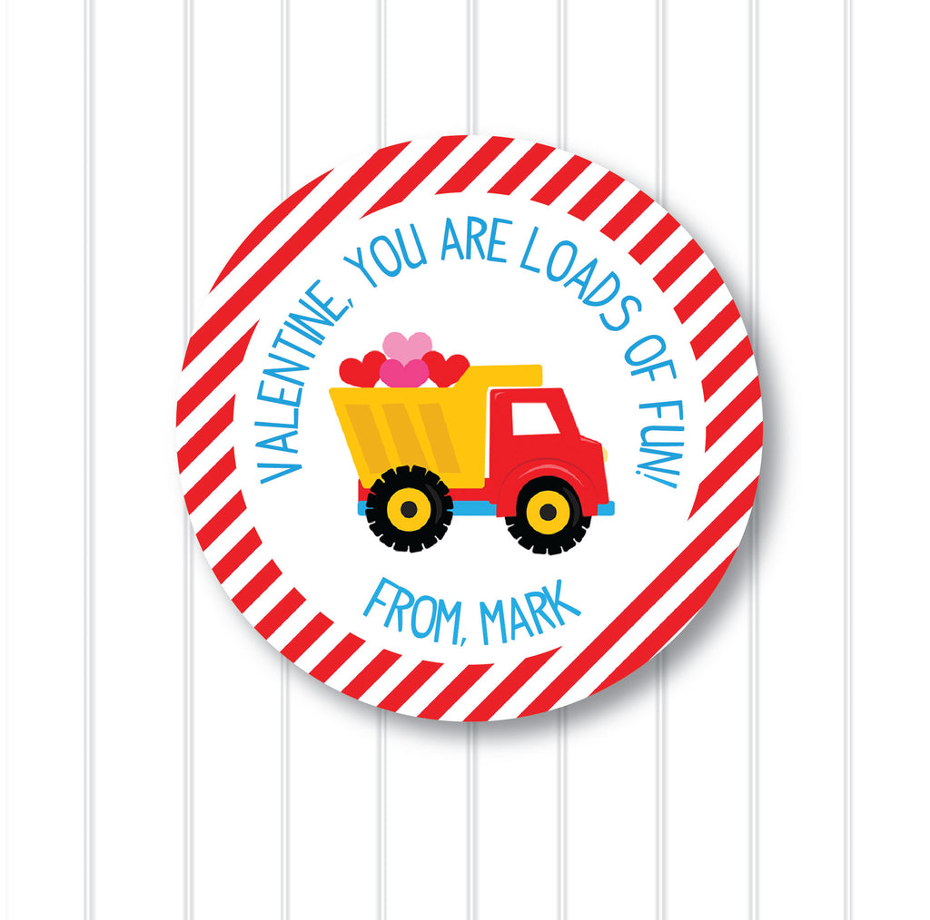 Valentine's Day Dump Truck Favor Sticker Set 2.5"| Personalized