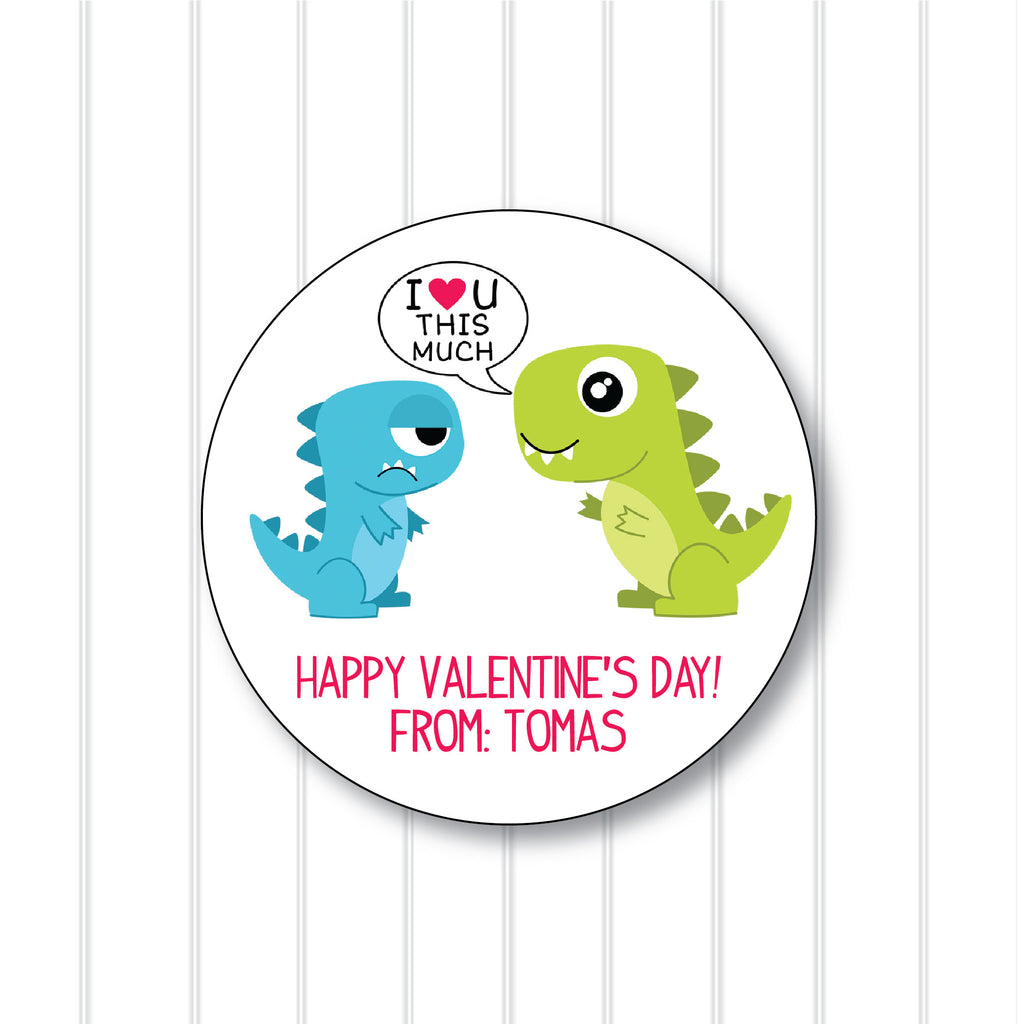 Valentine's Day Dino Love Favor Sticker Set 2.5"| Personalized