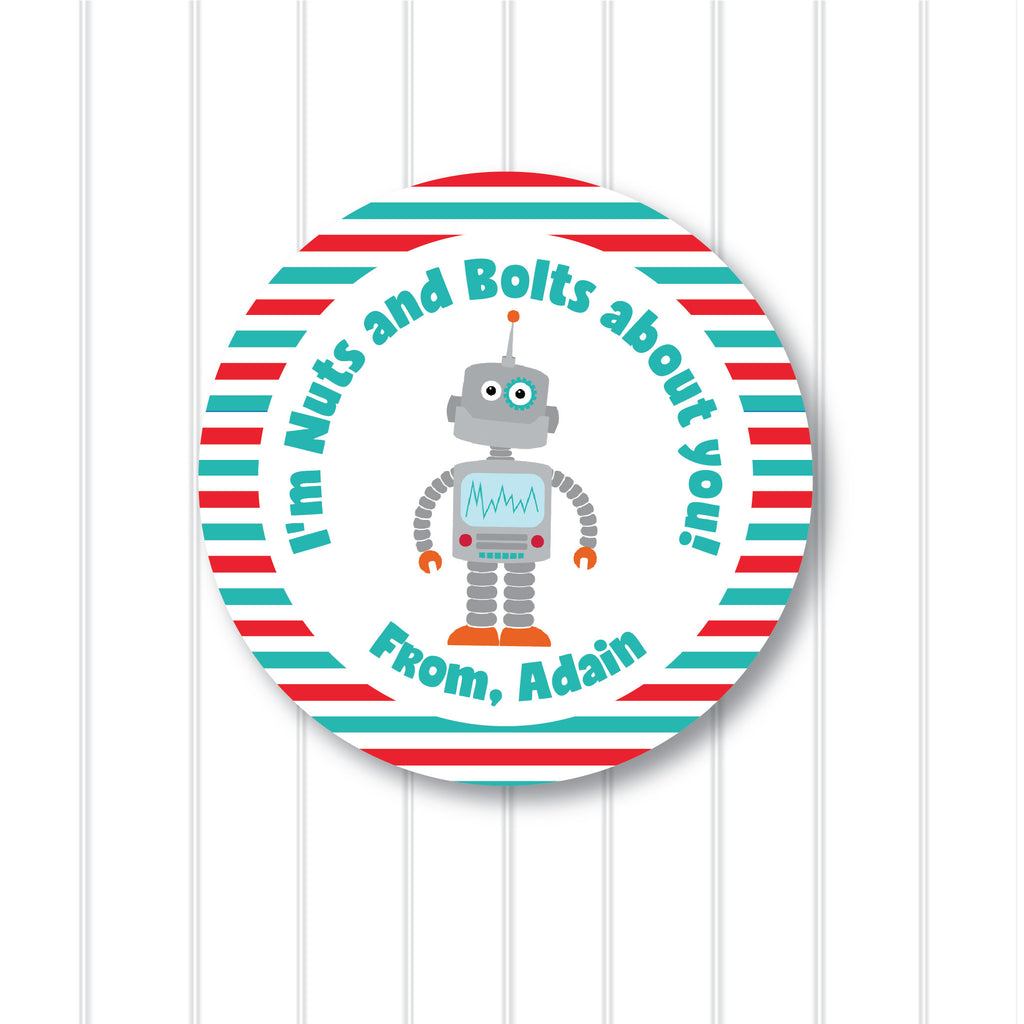 Valentine's Day Robot Favor Sticker Set 2.5"| Personalized