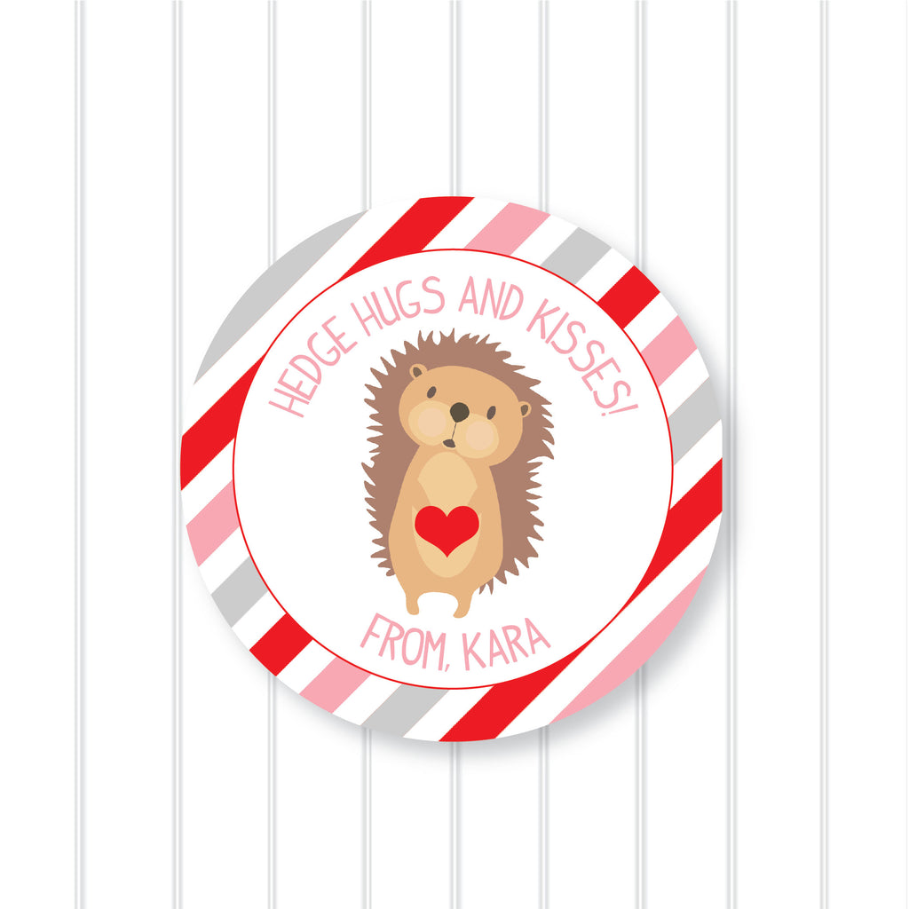 "Hedge Hug and Kisses" Valentine's Day Favor Sticker Set 2.5"| Personalized