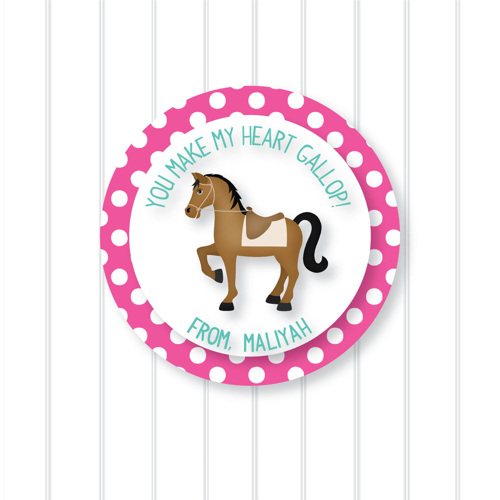 Horse Valentine's Day Favor Sticker Set 2.5"| Personalized