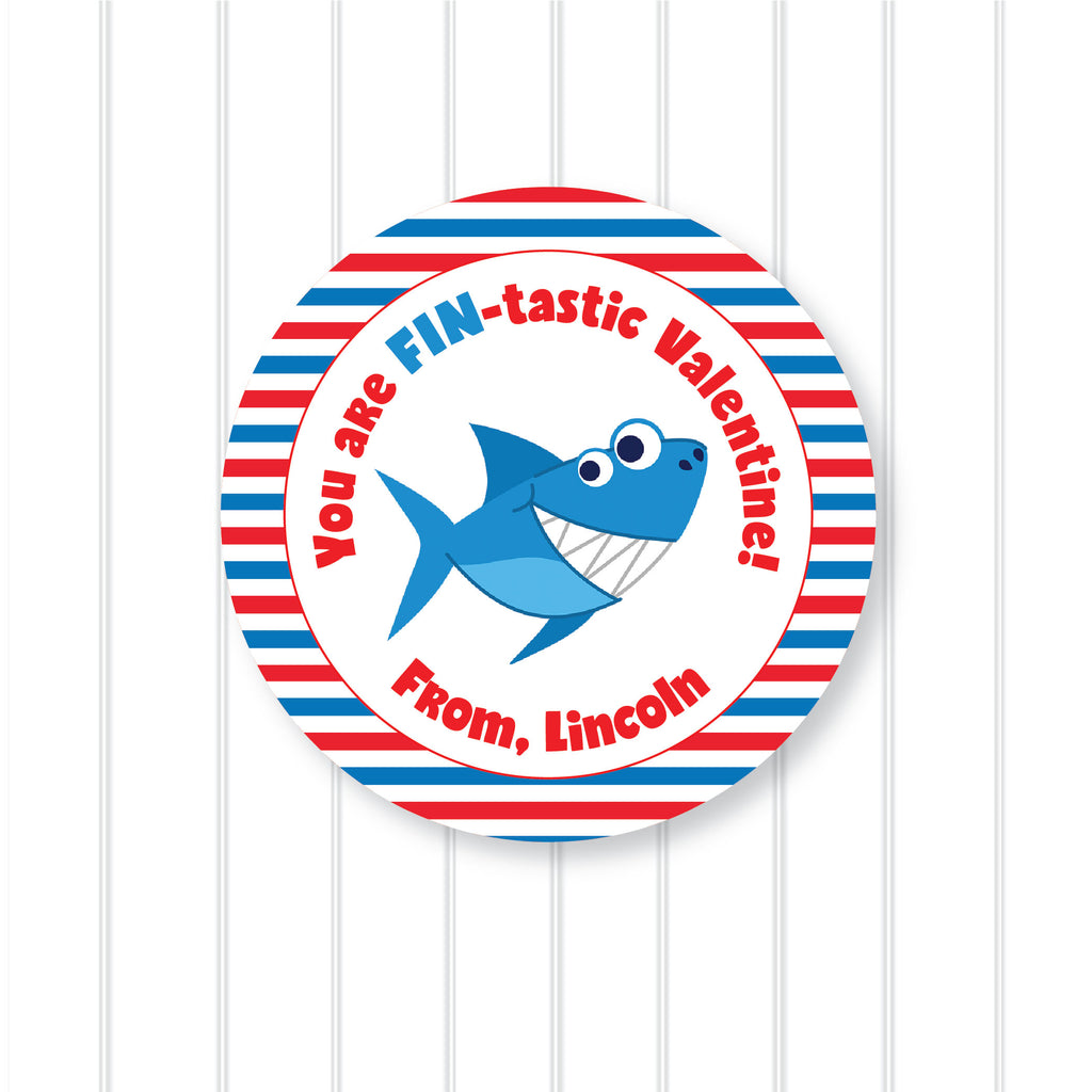 Valentine's Day Shark Favor Sticker Set 2.5"| Personalized