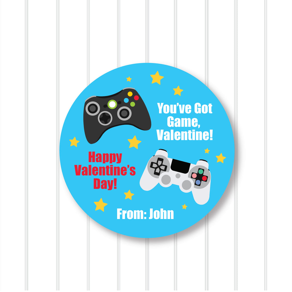 Video Game Valentine's Day Favor Sticker Set 2.5"| Personalized